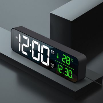 Picture of USB Electronic Clock LED Mirror Alarm Clock Desktop Wall Music Perpetual Calendar Clock (Black)