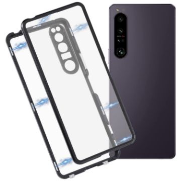 Sony Xperia 1 IV HD Magnetic Metal Tempered Glass Phone Case - Black - 1