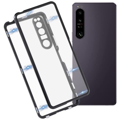 Sony Xperia 1 IV HD Magnetic Metal Tempered Glass Phone Case - Black - 1