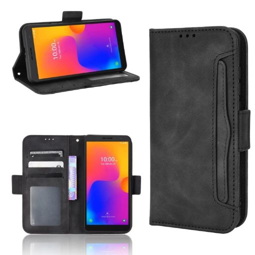 TCL 303 / Alcatel 1B 2022 Black Leather Phone Case - Calf Pattern Skin Feel - 1