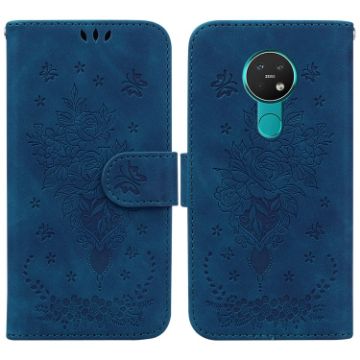 Picture of For Nokia 6.2 / 7.2 Butterfly Rose Embossed Leather Phone Case (Blue)