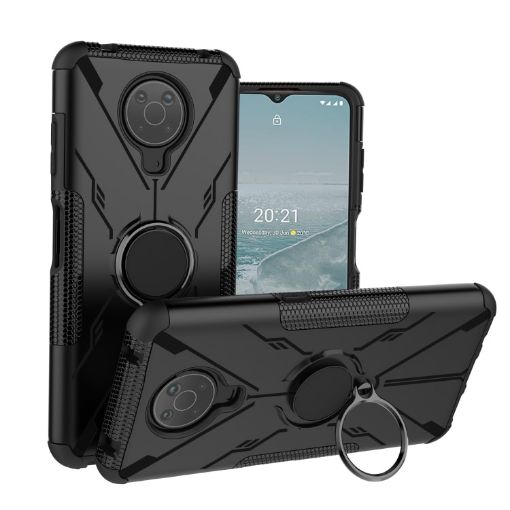Nokia G10/G20 Armor Bear Shockproof Case with Ring Holder - Black - 1