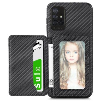 Samsung Galaxy A71 5G Carbon Fiber Magnetic Card Bag Case (Black) - 1
