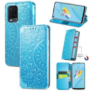 OPPO A54 4G Blue Leather Case with Mandala Pattern & Card Slots - 1