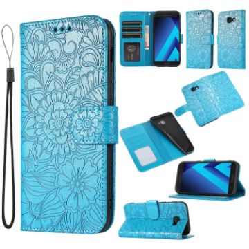 Picture of For Samsung Galaxy A5 (2017) Skin Feel Embossed Sunflower Horizontal Flip Leather Case with Holder & Card Slots & Wallet & Lanyard (Blue)