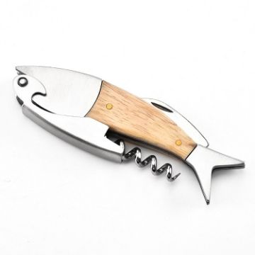 Picture of Fish Shape Wine Opener Wine Multifunctional Corkscrew with Wooden Handle