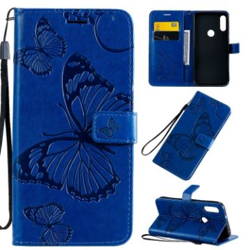 Picture of For Motorola Moto E7 3D Butterflies Embossing Pattern Horizontal Flip Leather Case with Holder & Card Slot & Wallet & Lanyard (Blue)
