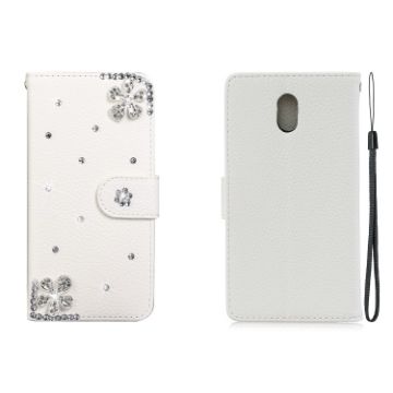 Picture of For Nokia 3 Horizontal Flip Solid Color Rhinestones Leather Case with Card Slot & Wallet & Holder (Diagonal Flower)