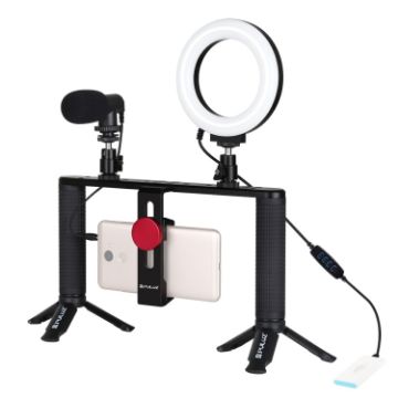 Picture of PULUZ 4-in-1 Vlogging Live Broadcast 4.7" Ring LED Selfie Light Smartphone Video Rig with Mic, Tripod Mount