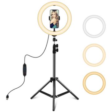 Picture of PULUZ 10.2 inch 26cm LED Ring Light + 1.1m Tripod Mount Vlogging Video Light Live Broadcast Kits