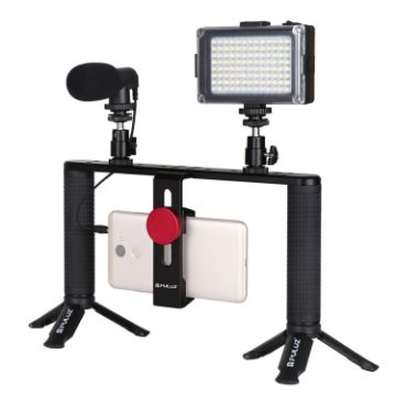 Picture of PULUZ 4-in-1 Vlogging LED Selfie Light Smartphone Video Rig with Mic, Tripod Mount, Cold Shoe