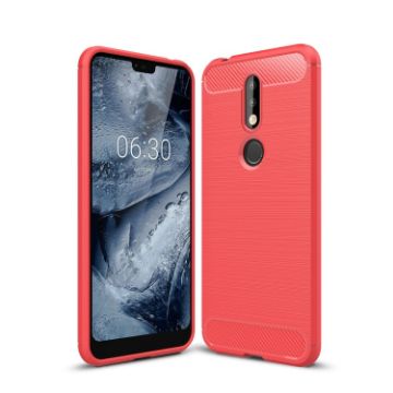 Picture of Brushed Texture Carbon Fiber Soft TPU Case for Nokia 7.1 (Red)