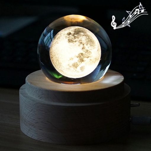Picture of 3D Word Engraving Crystal Ball Music Box Moon Pattern Electronic Swivel Musical Birthday Gift Home Decor with Music