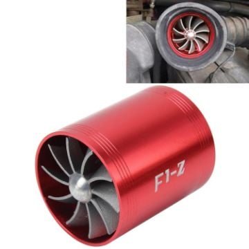 Picture of F1-Z Car Stainless Universal Supercharger Dual Double Turbine Air Intake Fuel Saver Turbo Turboing Charger Fan Set kit (Red)