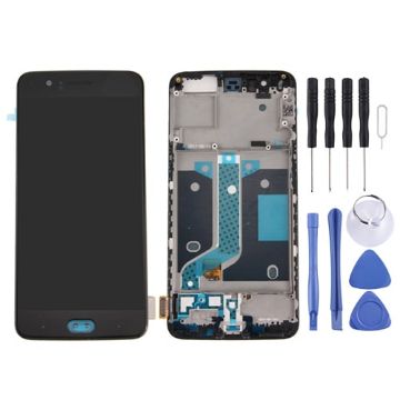 OnePlus 5 Digitizer Full Assembly with Frame OEM LCD Screen - Black - 1
