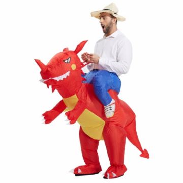 Picture of Operated Inflatable Dinosaur Fancy Polyester Dress Halloween Party Costume for Adult, Recommended Height: 1.6-1.9m (Red)