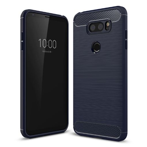 Picture of For LG V30 Brushed Texture Carbon Fiber Shockproof TPU Rugged Armor Protective Case (navy)