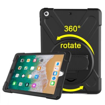 Picture of For iPad 9.7 (2018) & iPad 9.7 (2017) 360 Degree Rotation PC + Silicone Protective Case with Holder & Hand-strap (Black)