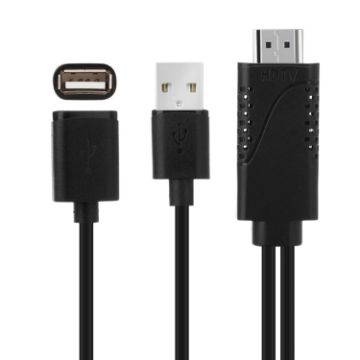 Picture of USB Male + USB 2.0 Female to HDMI Phone to HDTV Adapter Cable (Black)