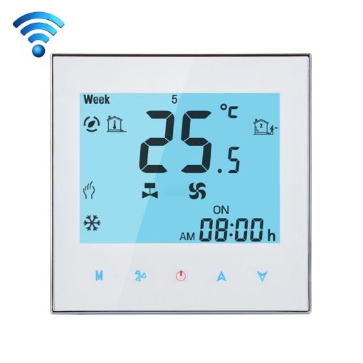 Picture of LCD Display Air Conditioning 2-Pipe Programmable Room Thermostat for Fan Coil Unit, Supports Wifi (White)