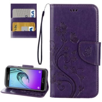 Picture of For Galaxy A5 (2017) / A520 Butterflies Love Flowers Embossing Horizontal Flip Leather Case with Holder & Card Slots & Wallet & Lanyard (Dark Purple)