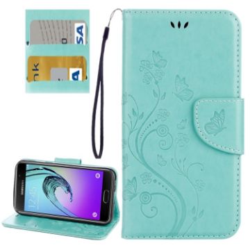 Picture of For Galaxy A5 (2017) / A520 Butterflies Love Flowers Embossing Horizontal Flip Leather Case with Holder & Card Slots & Wallet & Lanyard (Green)