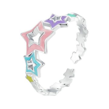 Picture of S925 Sterling Silver Dopamine Color Star Open Adjustable Ring