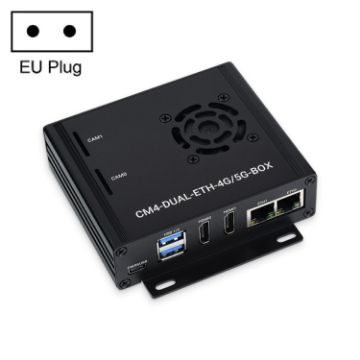 Picture of Waveshare Dual Gigabit Ethernet 5G/4G Computer Box with Cooling Fan for Raspberry Pi CM4 (EU Plug)