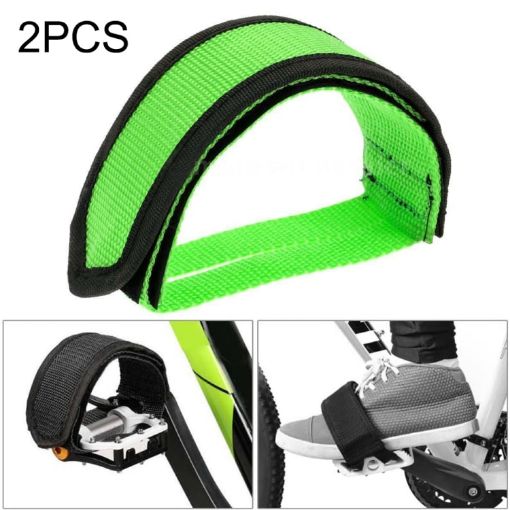 Green Bicycle Pedals Bands Set with Anti-Slip Straps - 2 PCS - 1