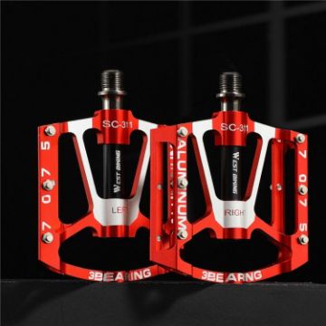 Picture of 1pair WEST BIKING YP0802083 Mountain Bike Aluminum Alloy Pedal Lightweight Bearing Foot Pedal (Red)