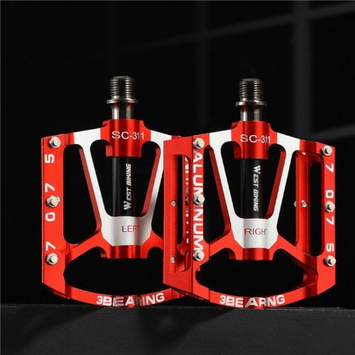 1 Pair Red Mountain Bike Aluminum Pedal Lightweight Bearing Foot Pedal - 1