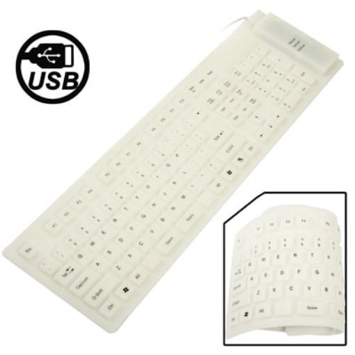 Picture of 109 Keys USB 2.0 Full Sized Waterproof Flexible Silicone Keyboard (White)