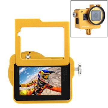 Picture of PULUZ Housing Shell CNC Aluminum Alloy Protective Cage with Insurance Frame & 52mm UV Lens for GoPro HERO (2018)/7 Black/6/5 (Gold)