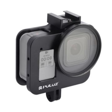 Picture of PULUZ Housing Shell CNC Aluminum Alloy Protective Cage with 52mm UV Lens for GoPro HERO8 Black (Black)