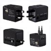 Picture of Plug Adapter, Universal US/EU/UK/AU Plug Power Connection Adaptor with 2 USB Charger Socket (Black)