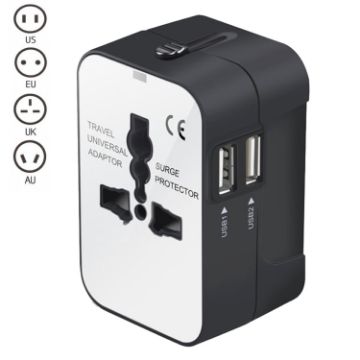 Picture of Portable Dual USB Global Travel Wall Charger for iPad, iPhone, Galaxy, Huawei - Rechargeable Devices (Black)