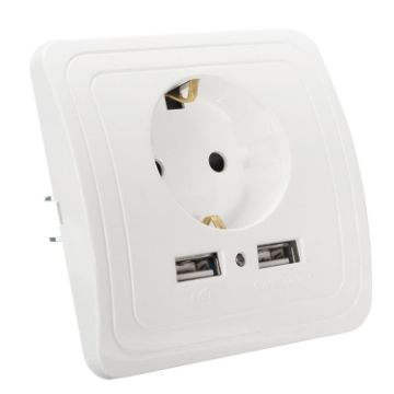 Picture of DIXINGE 2A Dual USB Port Wall Charger Adapter 16A EU Plug Socket Power Outlet Panel (White)