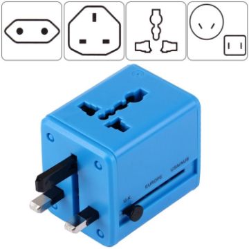 Picture of World-Wide Universal Travel Concealable Plugs Adapter with & Built-in Dual USB Ports Charger for US, UK, AU, EU (Blue)