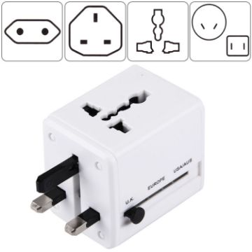 Picture of World-Wide Universal Travel Concealable Plugs Adapter with & Built-in Dual USB Ports Charger for US, UK, AU, EU (White)