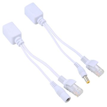 Picture of 2 in 1 RJ45 POE Injector and Splitter Cable Set with 2.1x 5.5mm Female & Male DC Jack (White)