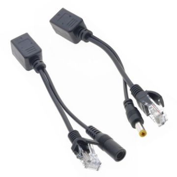 Picture of 2 in 1 RJ45 POE Injector and Splitter Cable Set with 2.1x 5.5mm Female & Male DC Jack (Black)