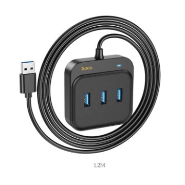 Picture of hoco HB35 4 in 1 USB to USB3.0x3+RJ45 Gigabit Ethernet Adapter, Cable Length:1.2m (Black)