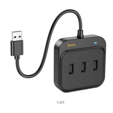 Picture of hoco HB35 4 in 1 USB to USB2.0x3+RJ45 100M Ethernet Adapter, Cable Length:0.2m (Black)
