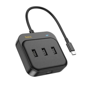 Picture of hoco HB35 4 in 1 USB-C/Type-C to USB2.0x3+RJ45 100M Ethernet Adapter, Cable Length: 0.2m (Black)