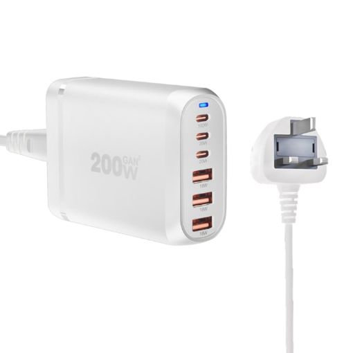 GaN PD100W Type-C x 3 + USB x 3 Multi Port Laptop Adapter, White - 1