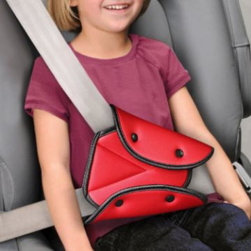 Picture of Car Seat Safety Belt Cover Sturdy Adjustable Triangle Safety Seat Belt Pad Clips Child Protection (Red)