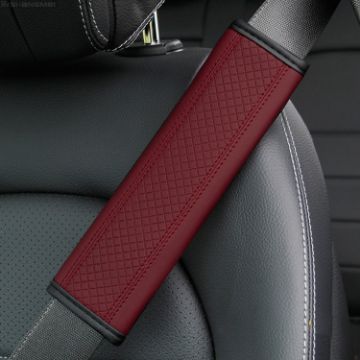 Fiber Leather Car Seat Belt Shoulder Cover Protector - Wine Red - 1