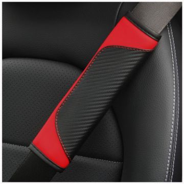 Carbon Fiber Leather Car Seat Belt Cover - Red - 1