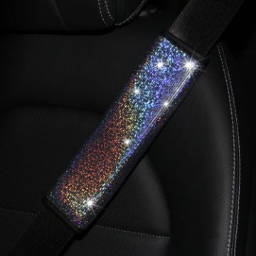 Bling Car Leather Seat Belt Cover Shoulder Pads - Colorful Silver - 1