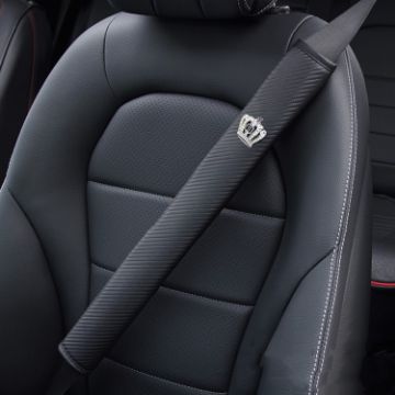 Picture of 50cm Crown Carbon Fiber Car Leather Seat Belt Cover Shoulder Pads For Trucks